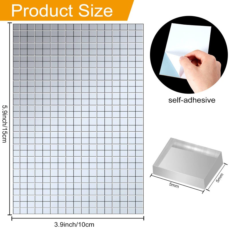 Geiserailie 3600 Pieces Mirror Mosaic Tiles Self Adhesive Disco Mirror Tiles Disco Ball Stickers Square Glass DIY Tiles for Craft Decorate  DIY Hat  Art Collage  Indoor Outdoor Decoration - Image 2